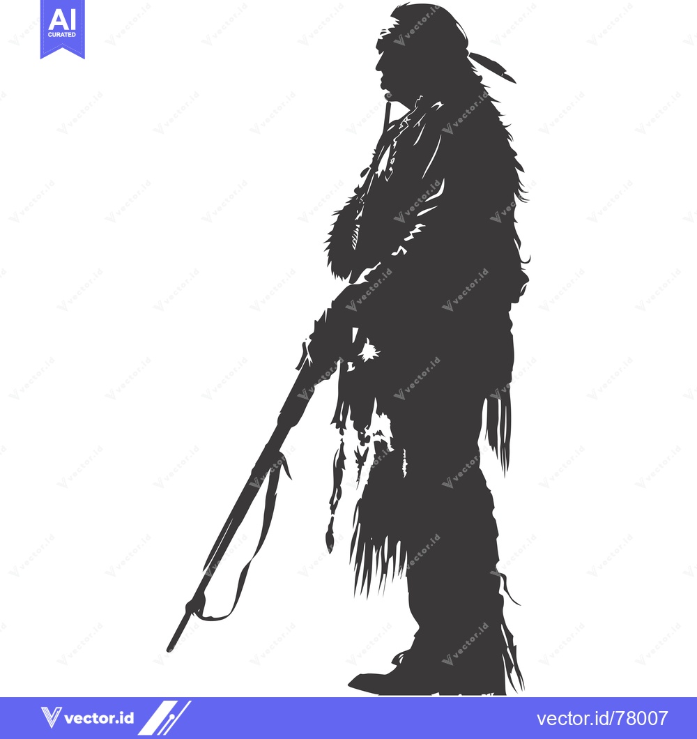 Premium Vector dari Silhouette of a Native American Warrior Holding a Rifle
