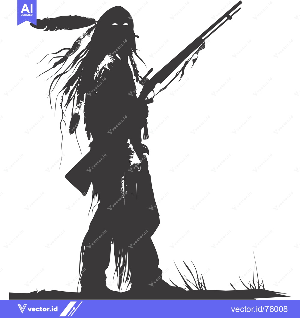 Premium Vector of Silhouette of a Native American Warrior Holding a Rifle