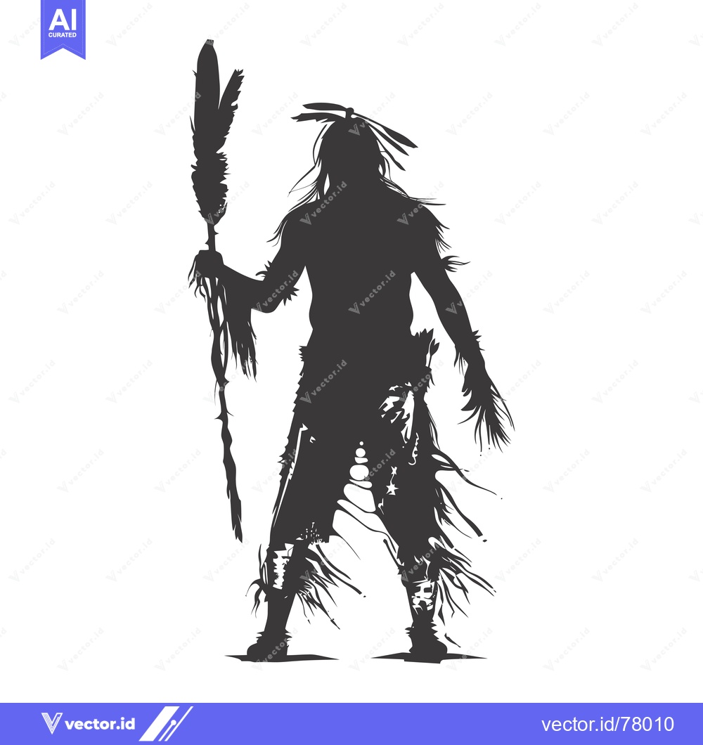 Premium Vector dari Silhouette of an Indigenous Person Holding a Feather Staff