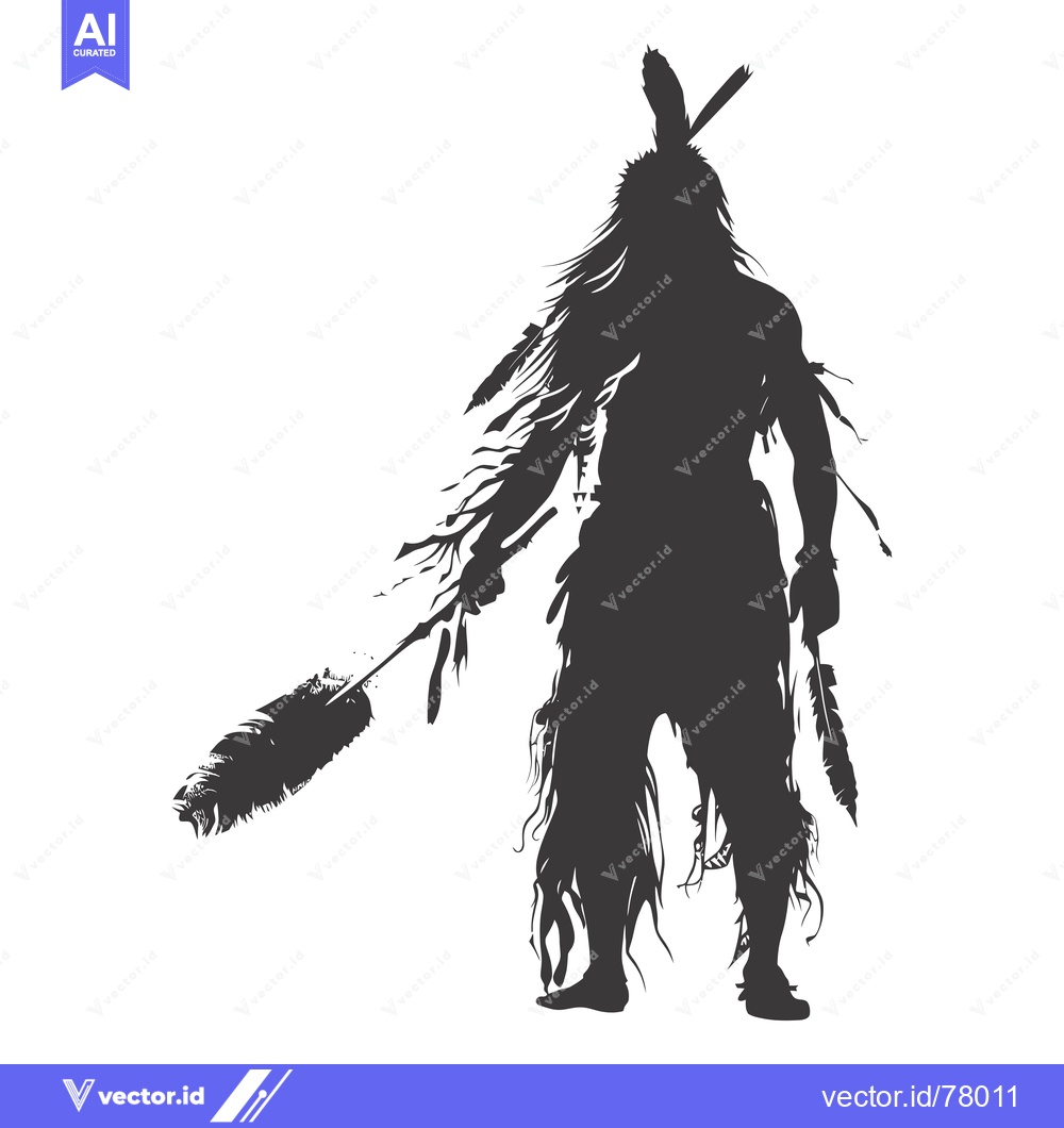 Premium Vector of Silhouette of a Native American Warrior Holding a Weapon
