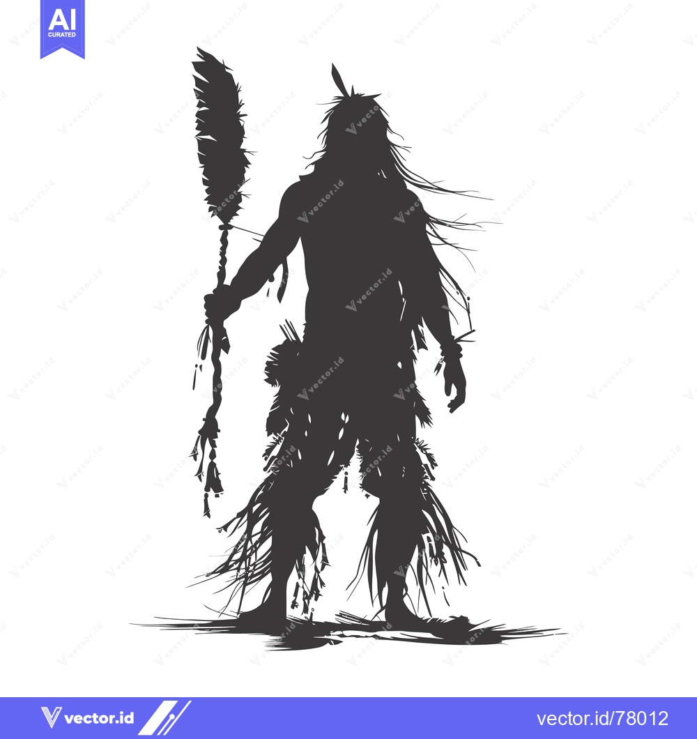 Premium Vector dari Silhouette of a Native American Warrior Holding a Feather Staff
