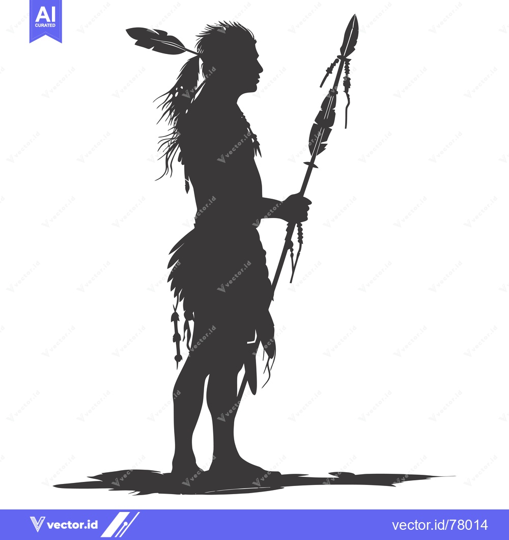 Premium Vector dari Silhouette of a Native American Warrior Holding a Spear with Feathers