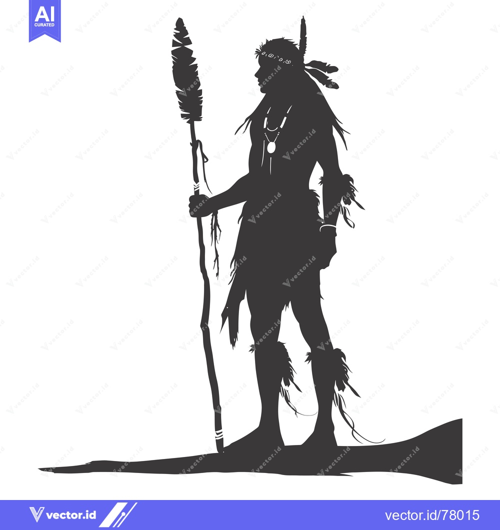 Premium Vector dari Silhouette of an Indigenous Person Holding a Spear