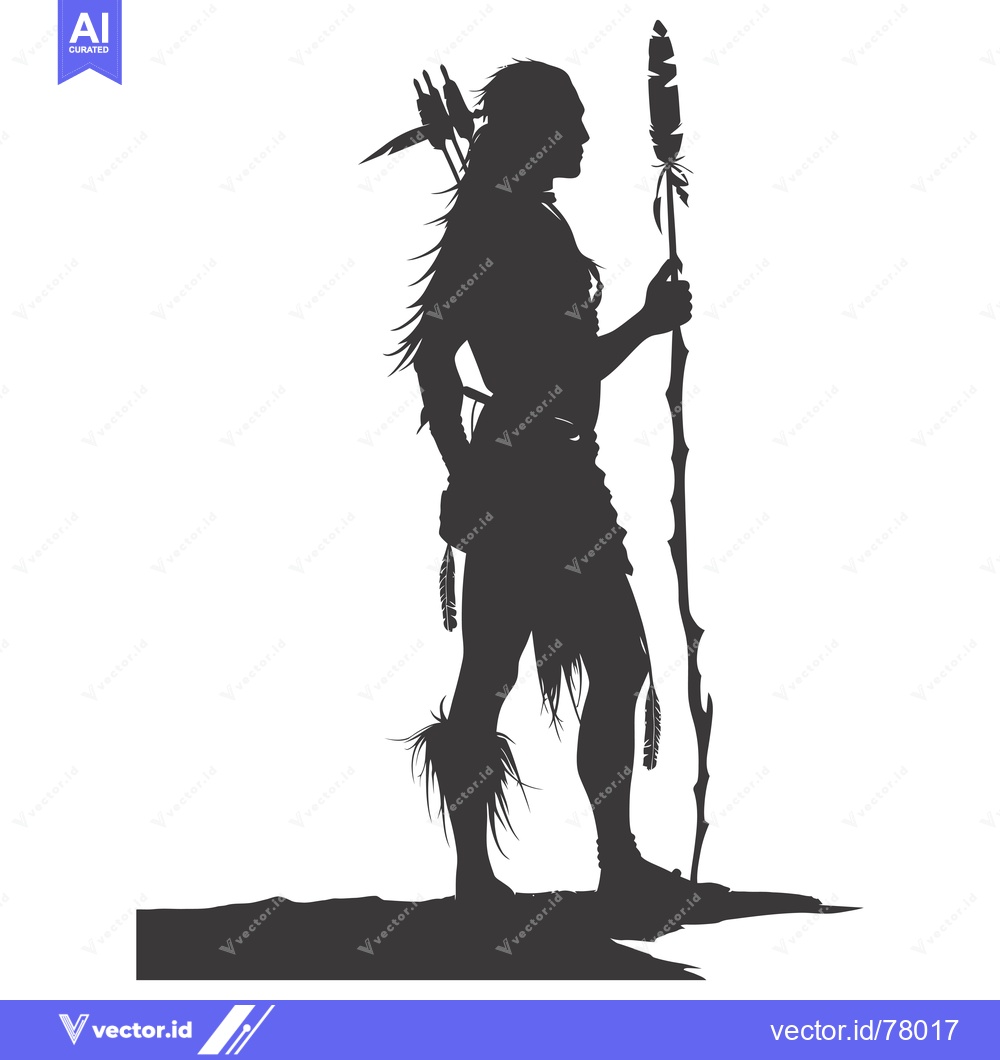 Premium Vector dari Silhouette of a Native American Warrior Holding a Staff