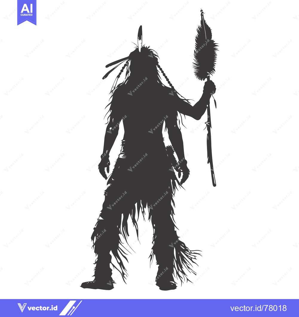 Premium Vector of Silhouette of a Native American man holding a feathered staff