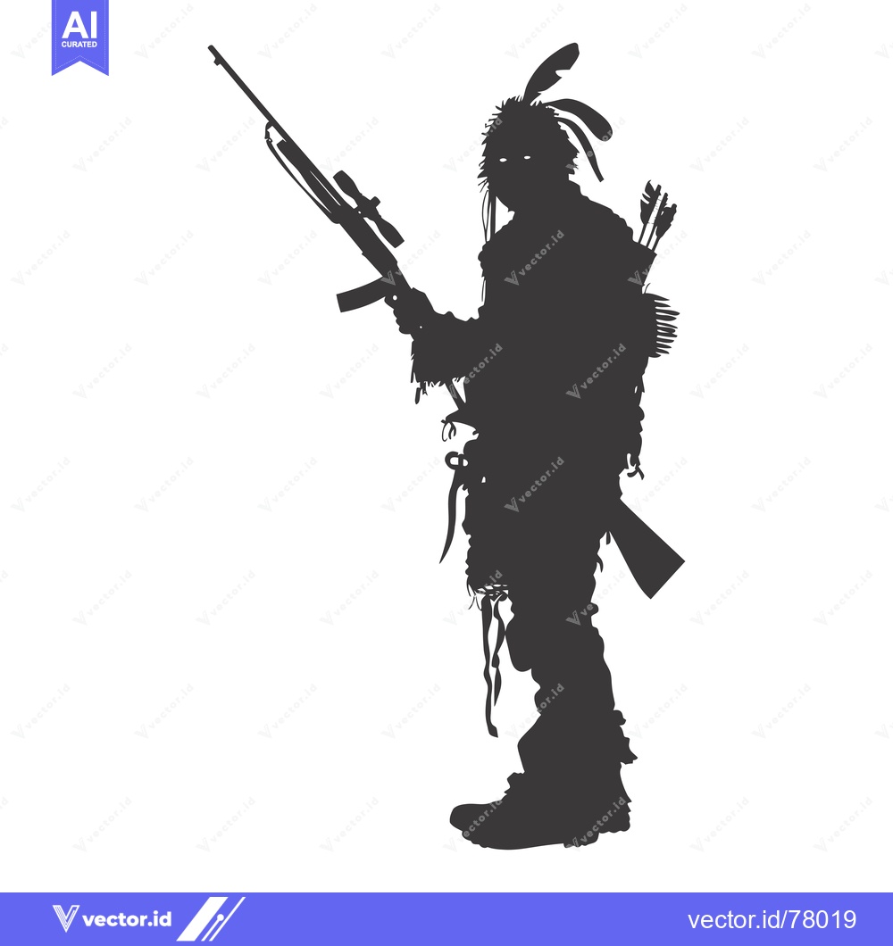 Premium Vector of Silhouette of a Native American Warrior Holding a Rifle