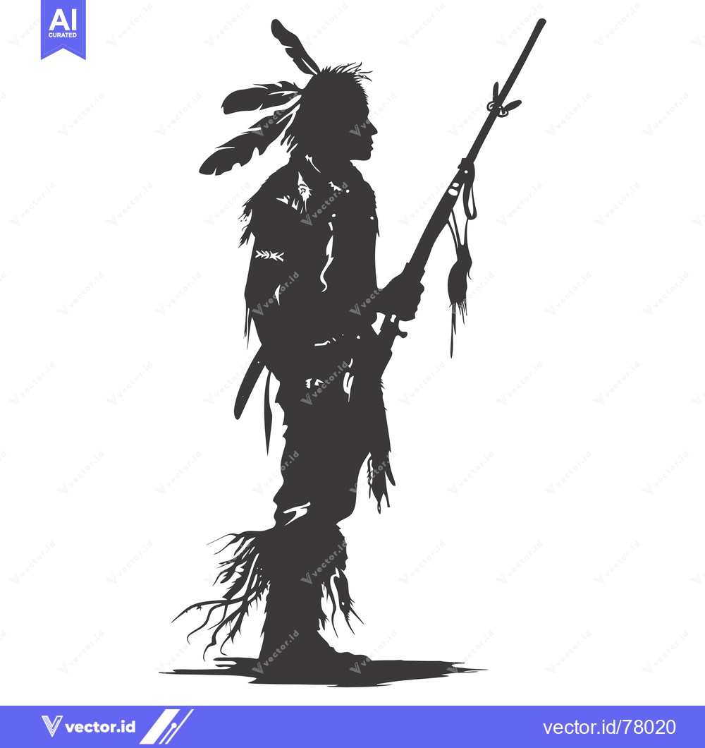 Premium Vector dari Silhouette of a Native American Warrior Holding a Rifle