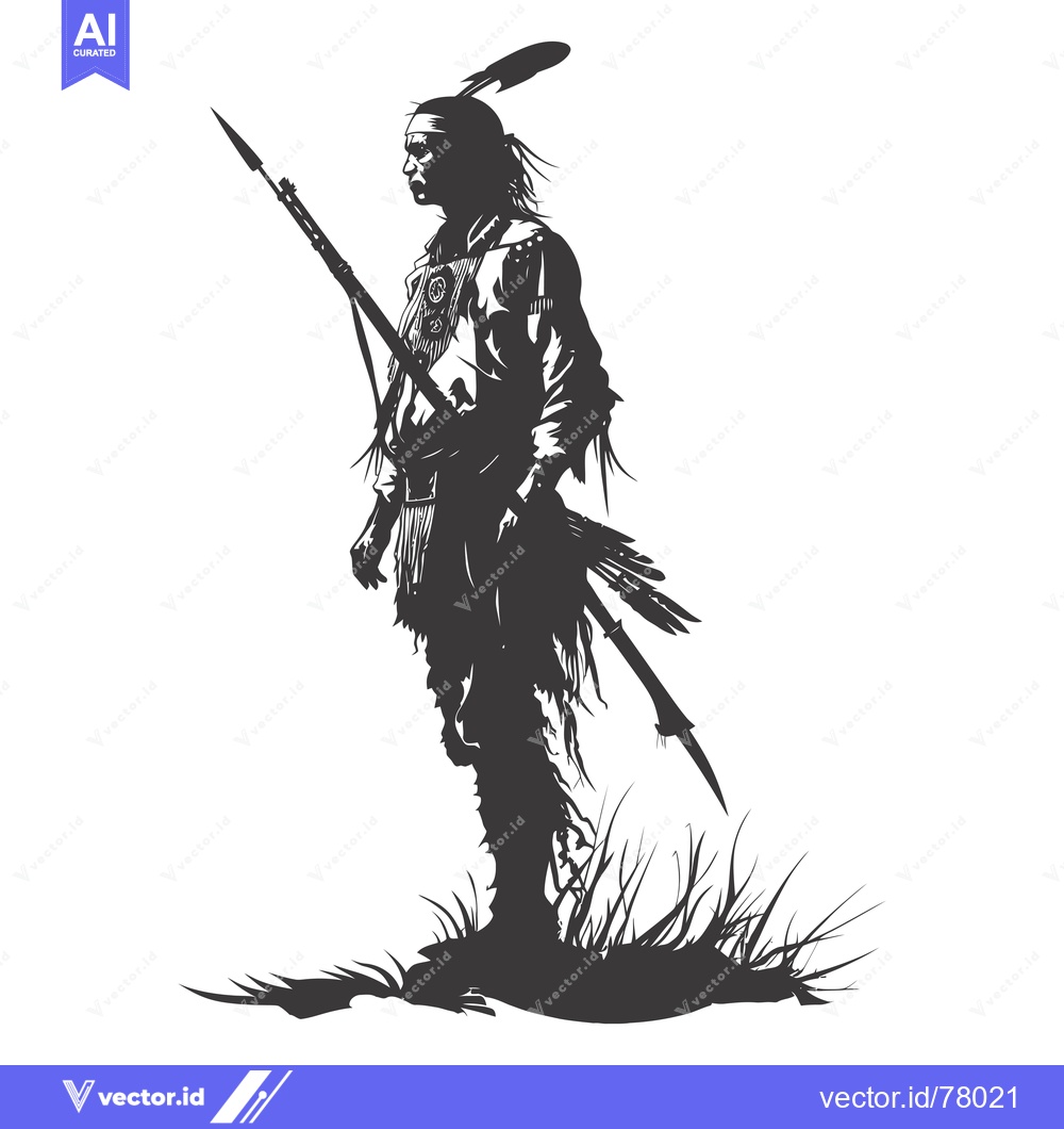 Premium Vector dari Silhouette of a Native American Warrior Holding a Spear