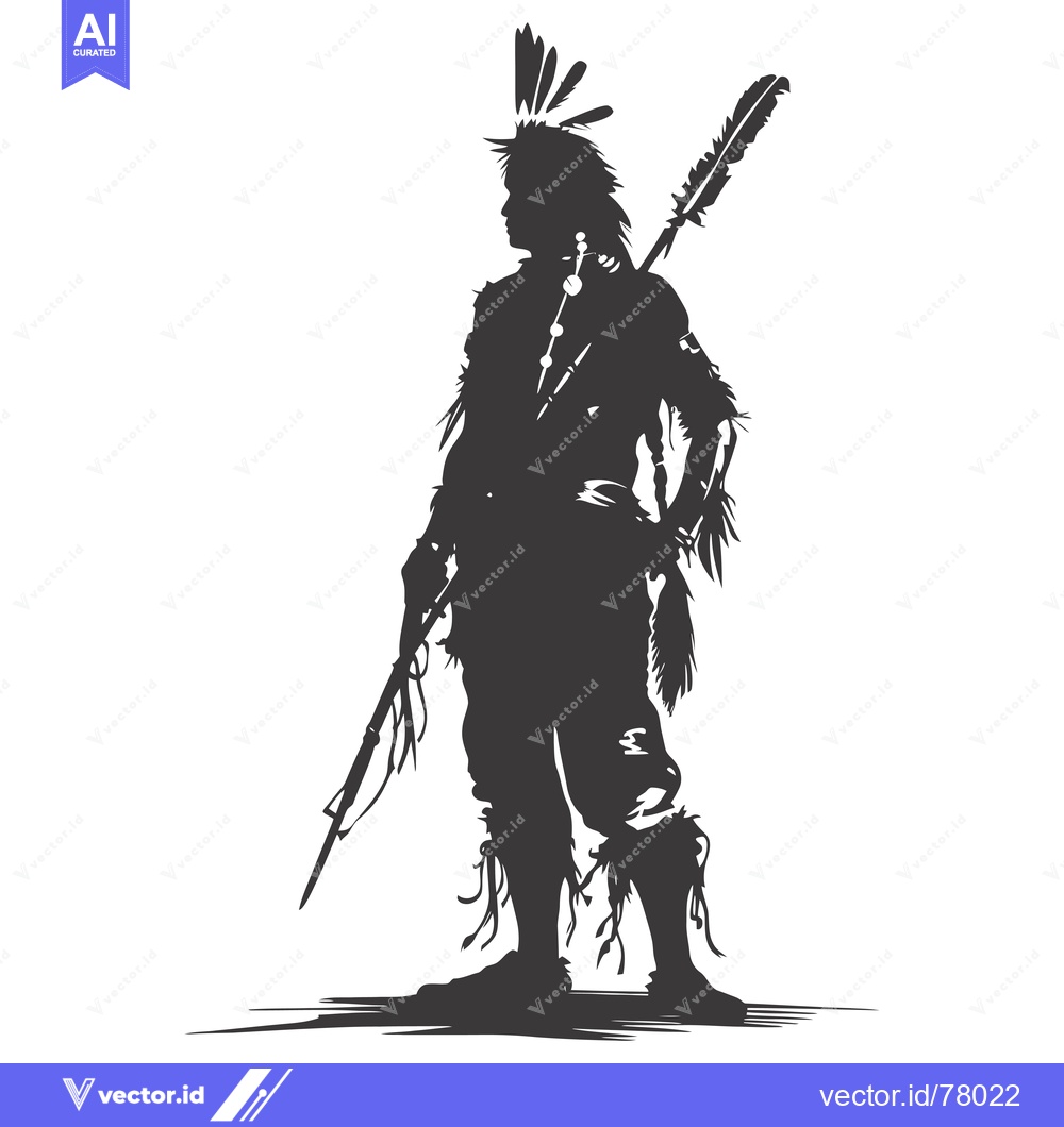 Premium Vector dari Silhouette of a Native American Warrior with a Spear and Feathers