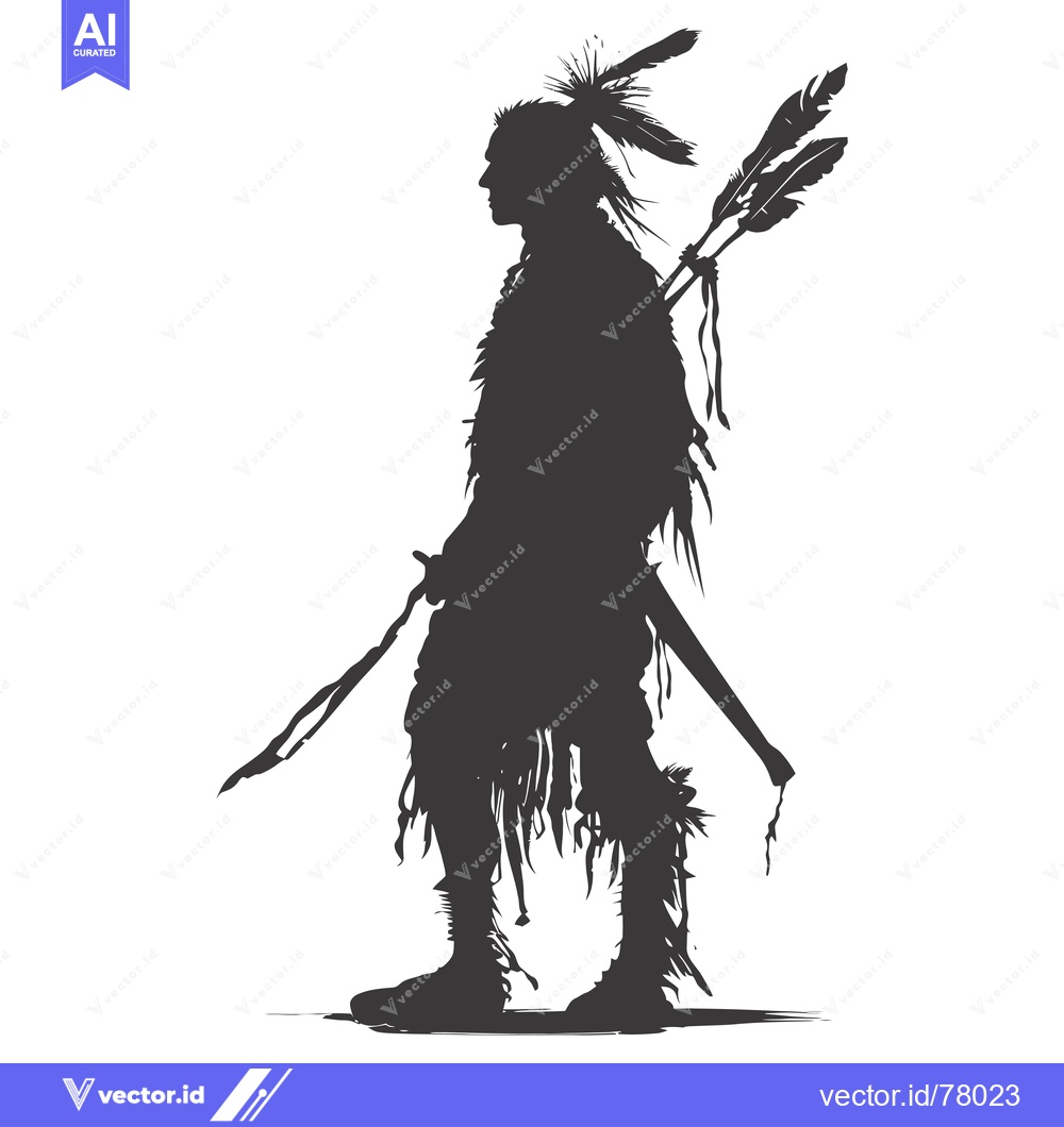 Premium Vector dari Silhouette of a Native American Warrior with Feathers and Spear