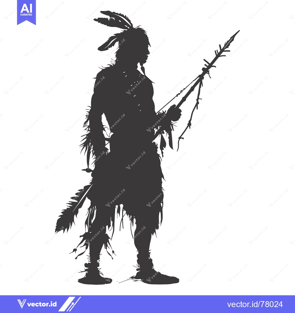 Premium Vector dari Silhouette of a Native American Warrior Holding a Spear