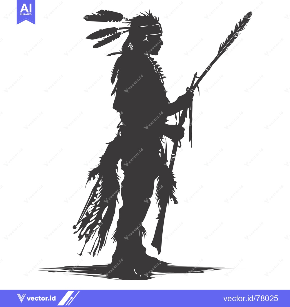 Premium Vector dari Silhouette of a Native American Warrior Holding a Spear