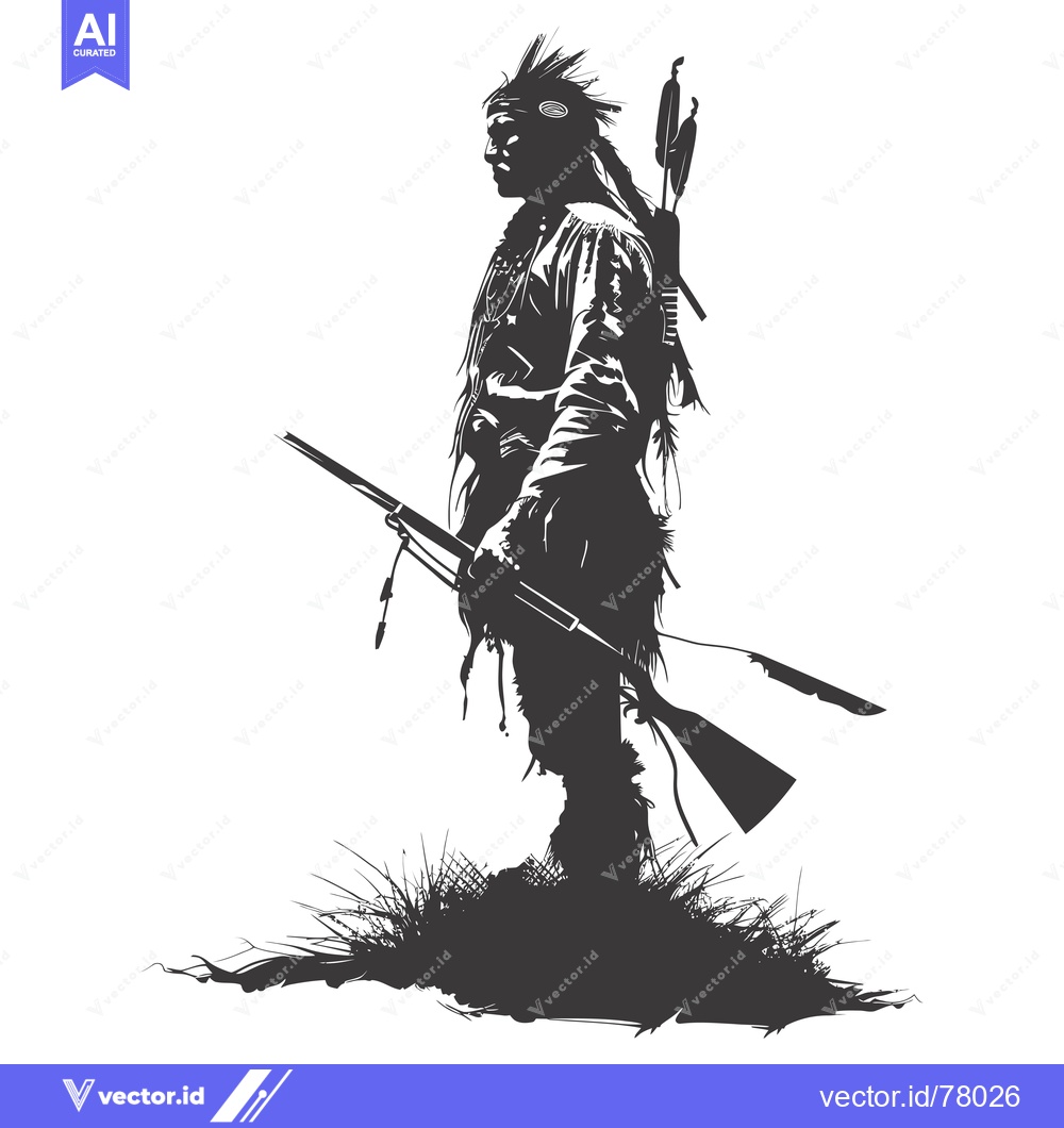 Premium Vector dari Silhouette of a Native American Warrior Holding a Rifle