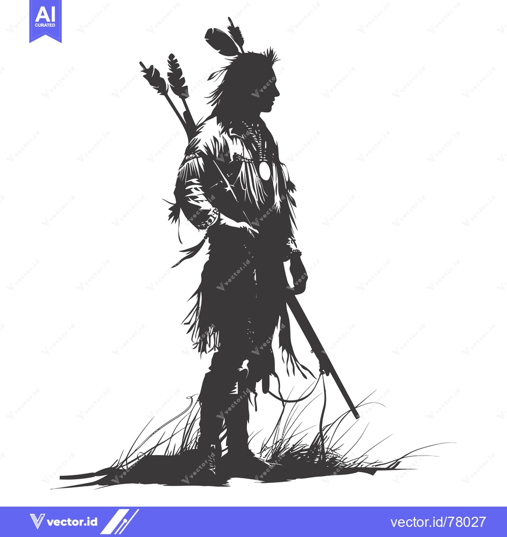 Premium Vector dari Silhouette of a Native American Warrior with a Rifle