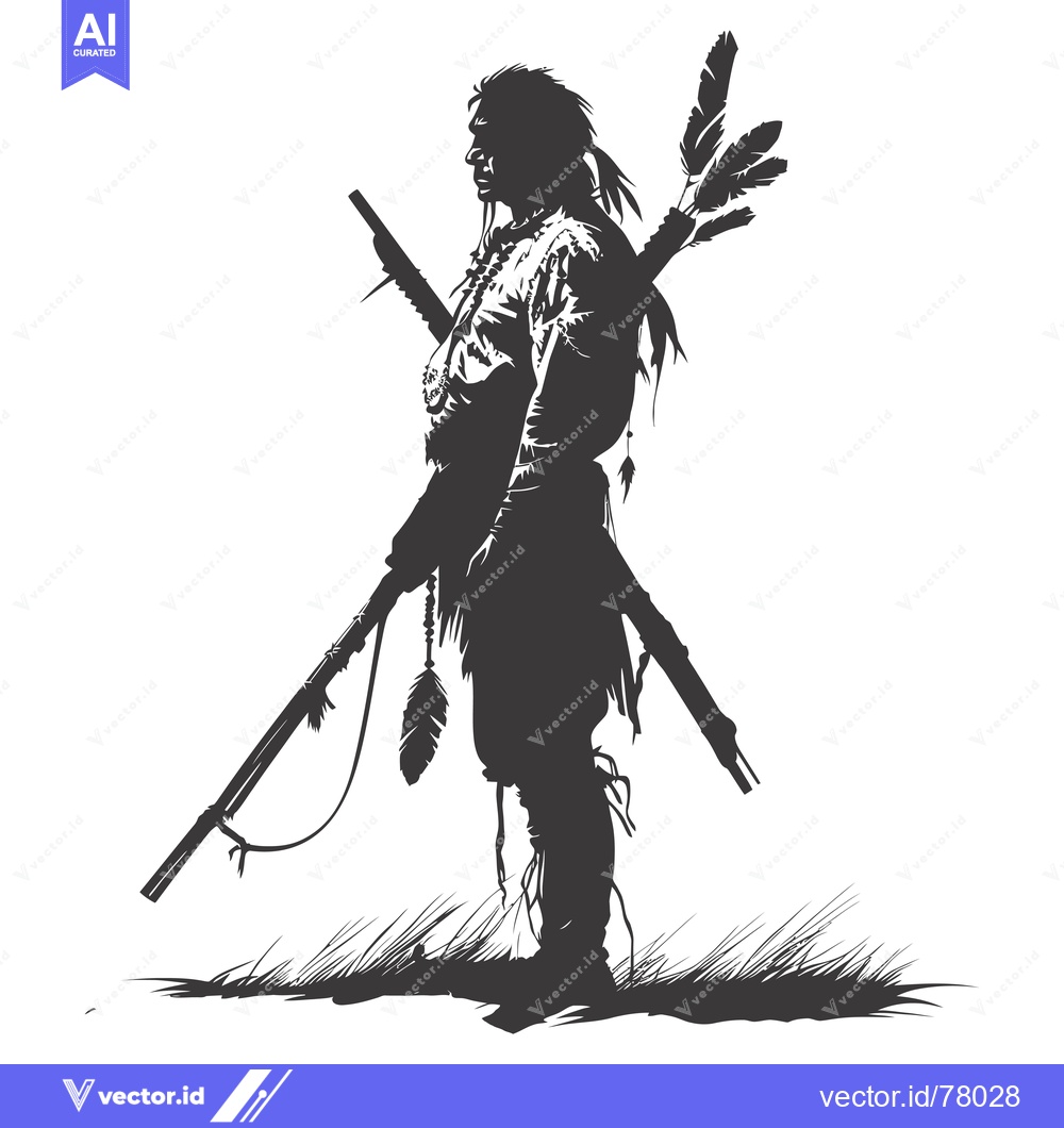 Premium Vector dari Silhouette of a Native American Warrior with Weapons and Feathers