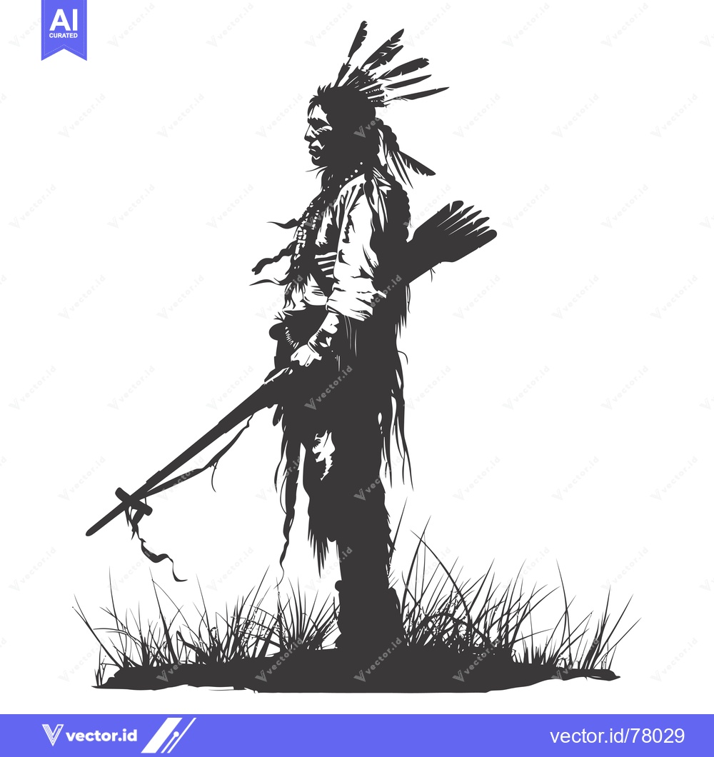 Premium Vector dari Silhouette of a Native American Warrior with a Rifle and Feathers