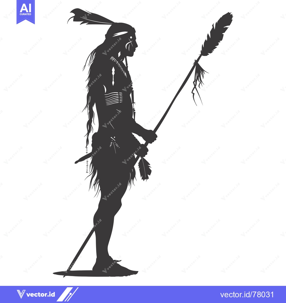 Premium Vector dari Silhouette of a Native American Warrior Holding a Spear