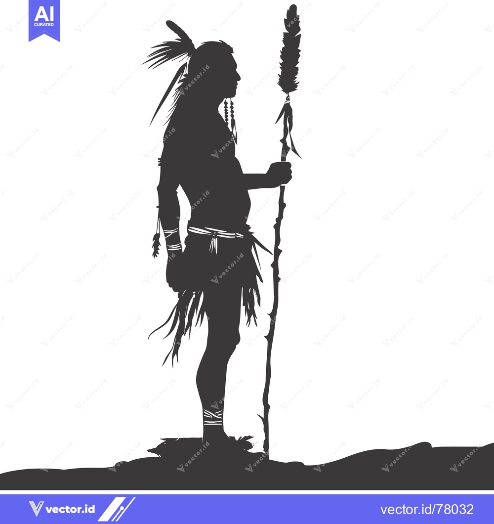 Premium Vector of Silhouette of a Native American Warrior Holding a Staff