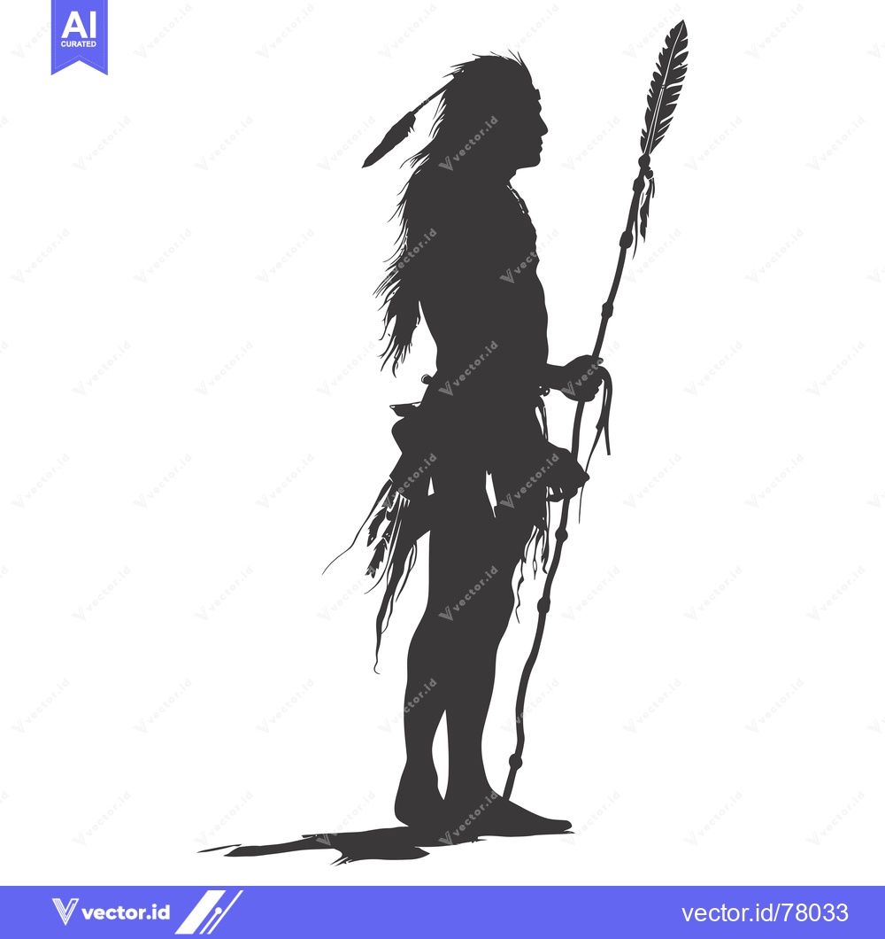 Premium Vector dari Silhouette of a Native American Warrior Holding a Spear
