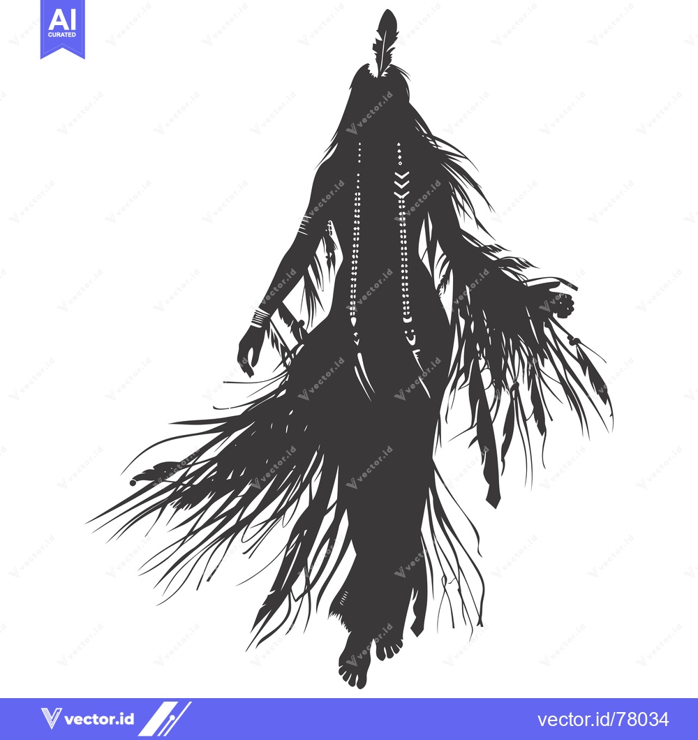 Premium Vector of Silhouette of a Native American Woman with Feather Headdress and Dress