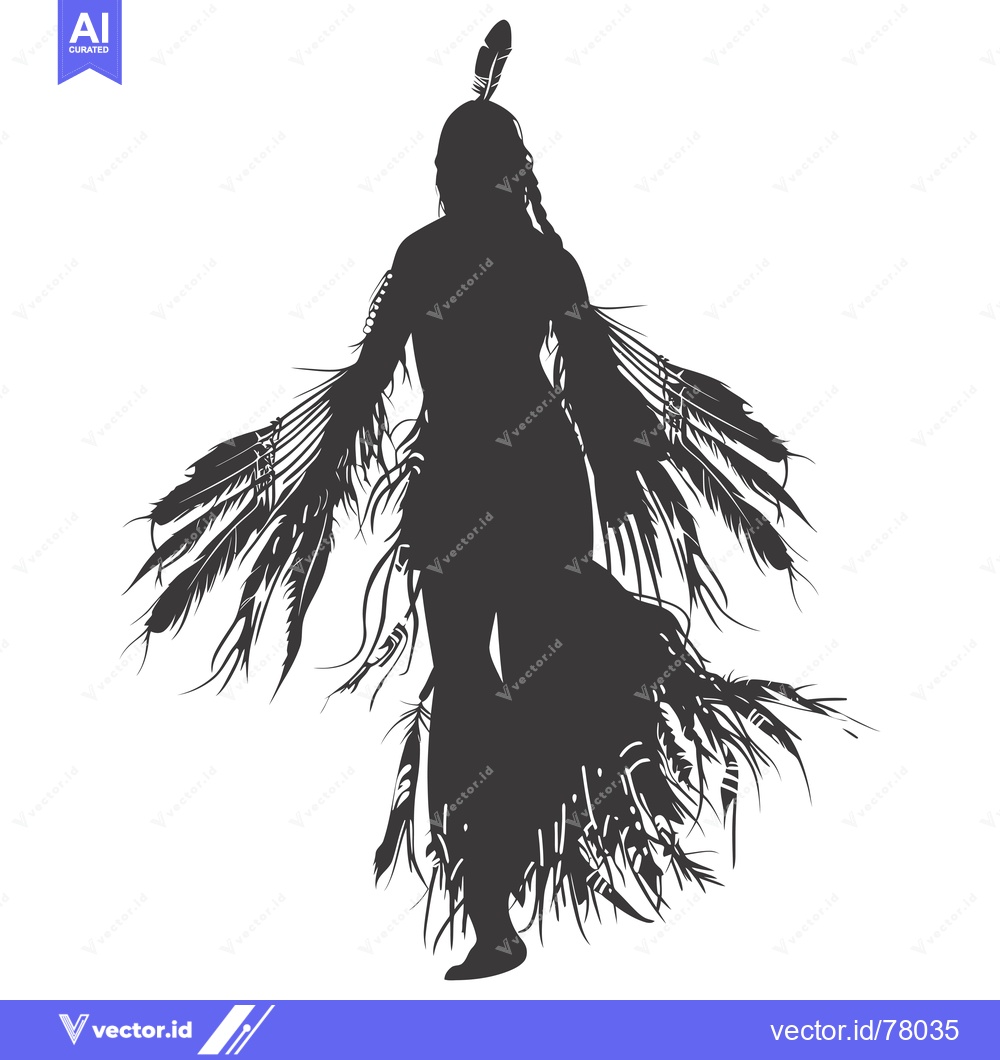 Premium Vector of Silhouette of a Native American Woman in Traditional Dress with Feathe