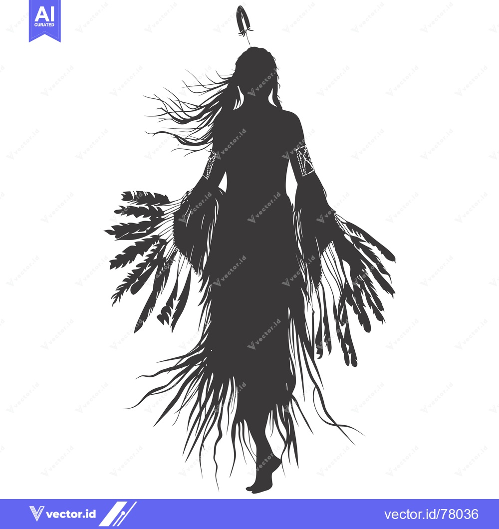 Premium Vector of Silhouette of a Native American Woman in Traditional Dress with Feathe