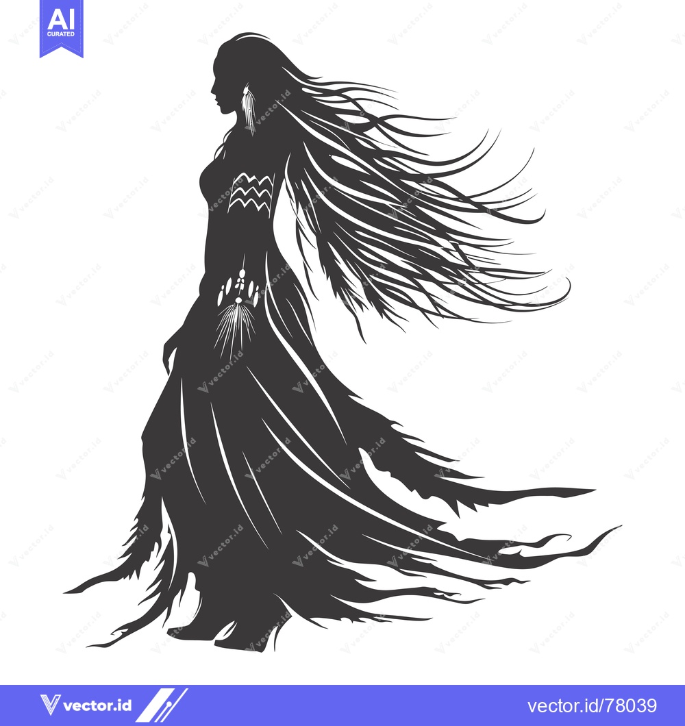 Premium Vector dari Silhouette of a Woman with Flowing Hair and Dress
