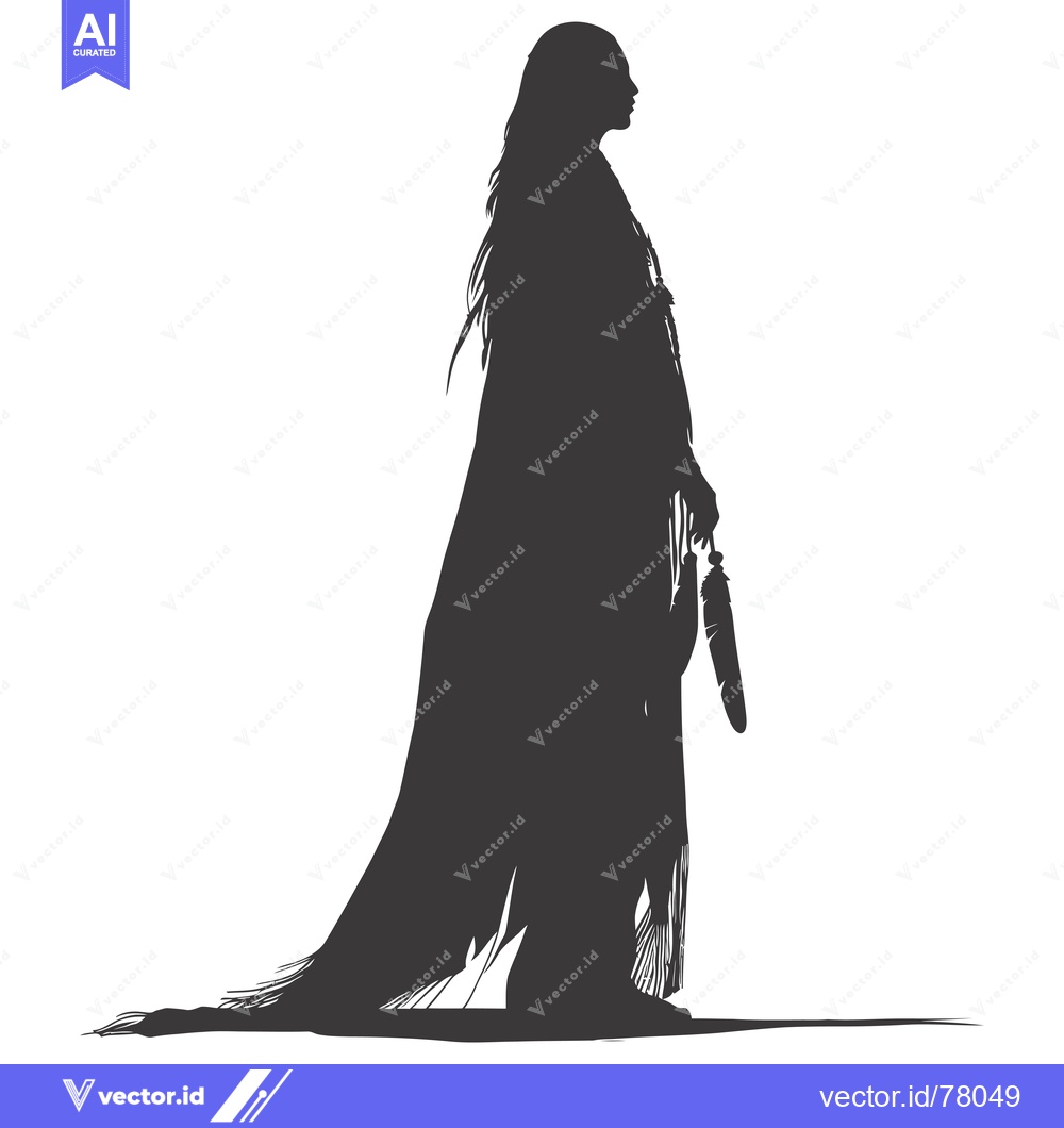 Premium Vector of Silhouette of a Woman with Long Hair and a Feather in Her Hand