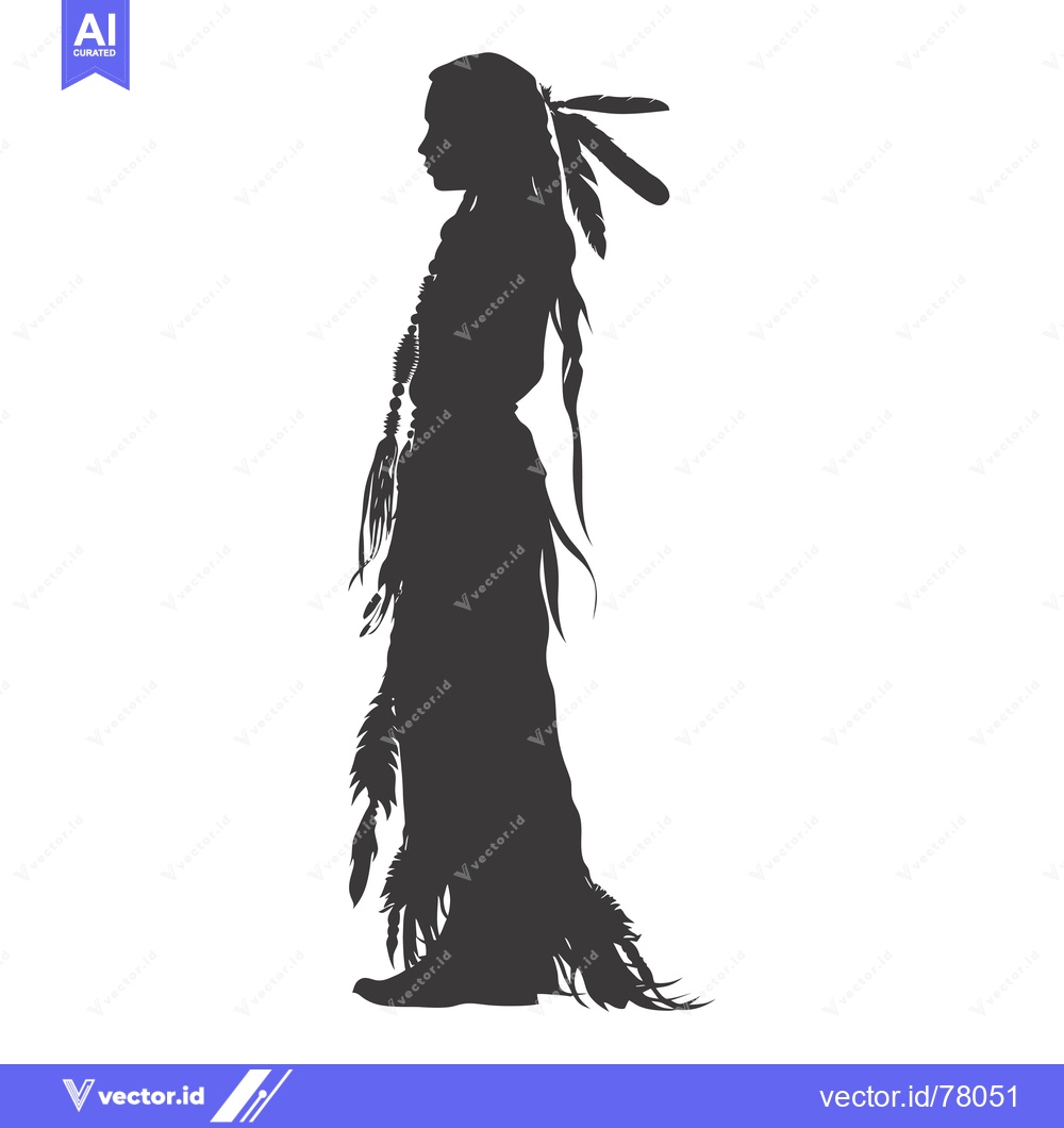Premium Vector dari Silhouette of a Native American Woman with Feathers and Beads