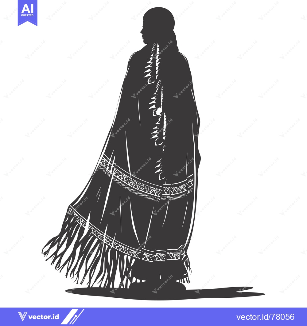 Premium Vector dari Silhouette of a Woman Wearing a Traditional Cloak with Ornate Embellis
