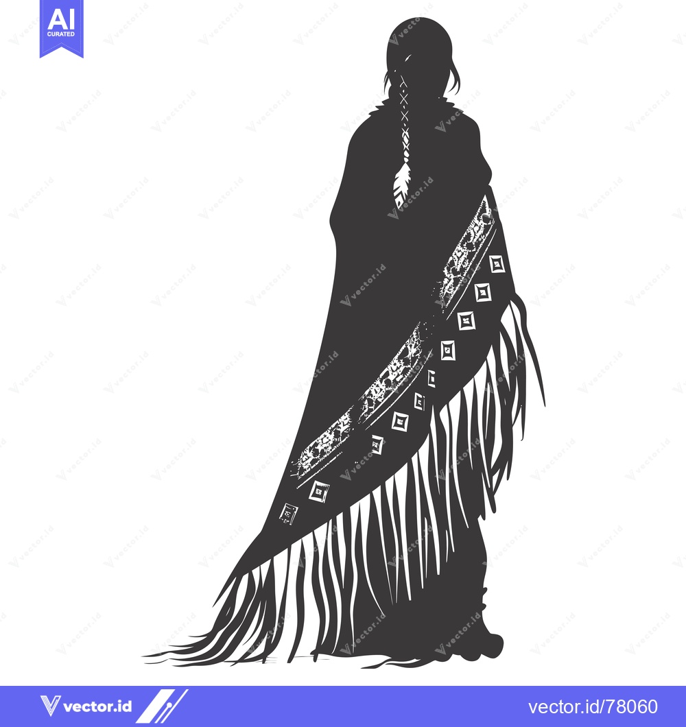Premium Vector of Silhouette of a Woman Wearing a Patterned Fringed Shawl