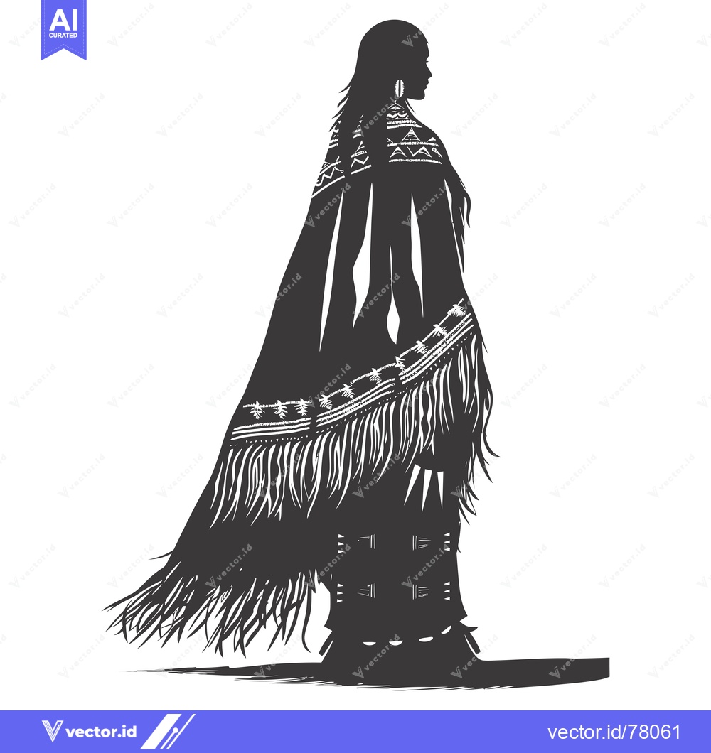 Premium Vector of Silhouette of a Woman Wearing a Native American Blanket with Fringes