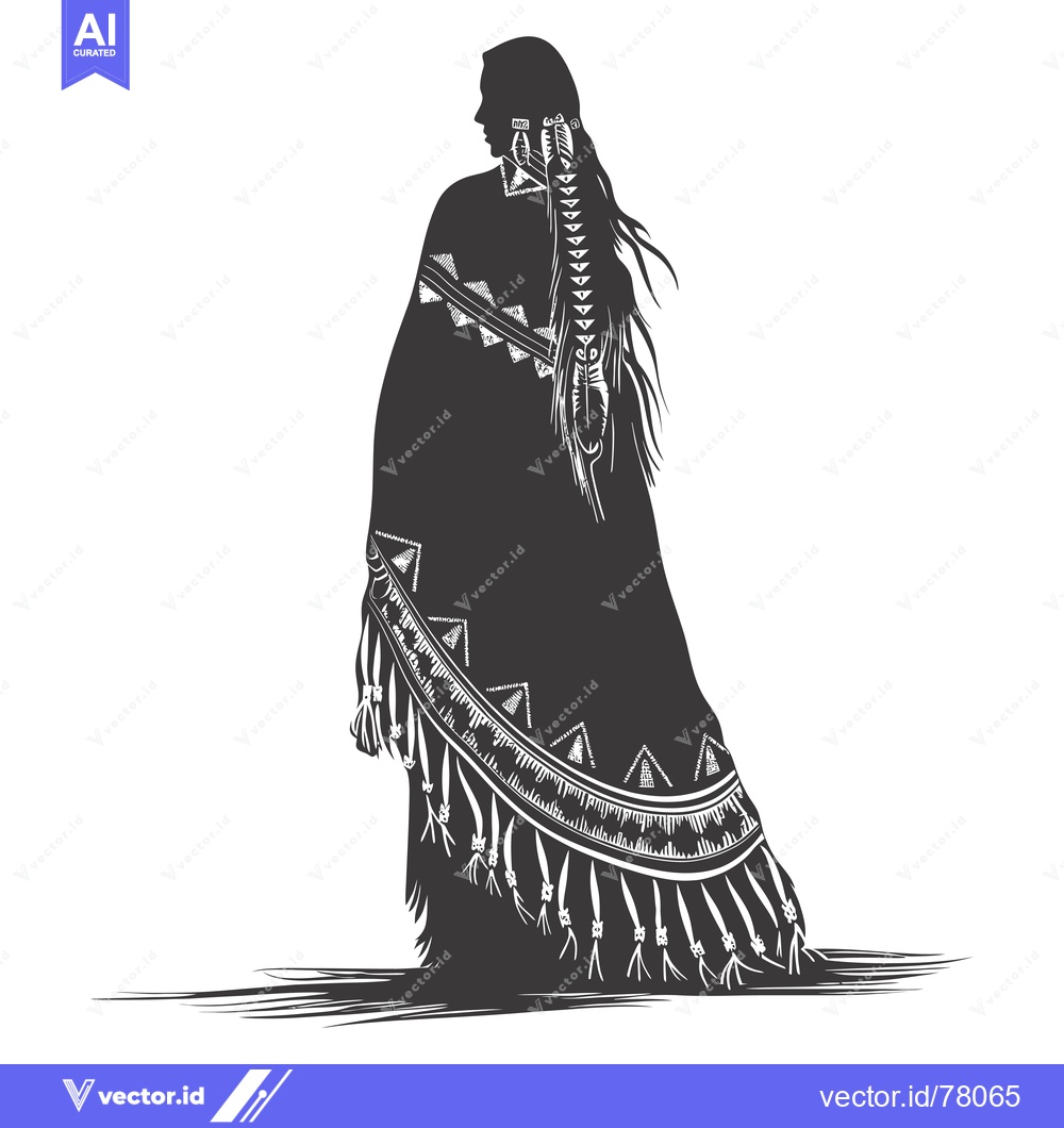 Premium Vector of Silhouette of a Native American Woman in Traditional Clothing