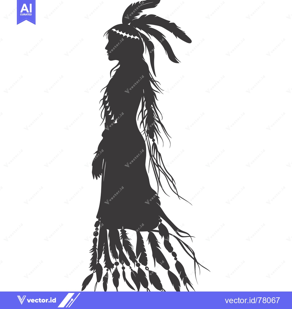 Premium Vector of Silhouette of a Native American Woman with Feathers and Beads