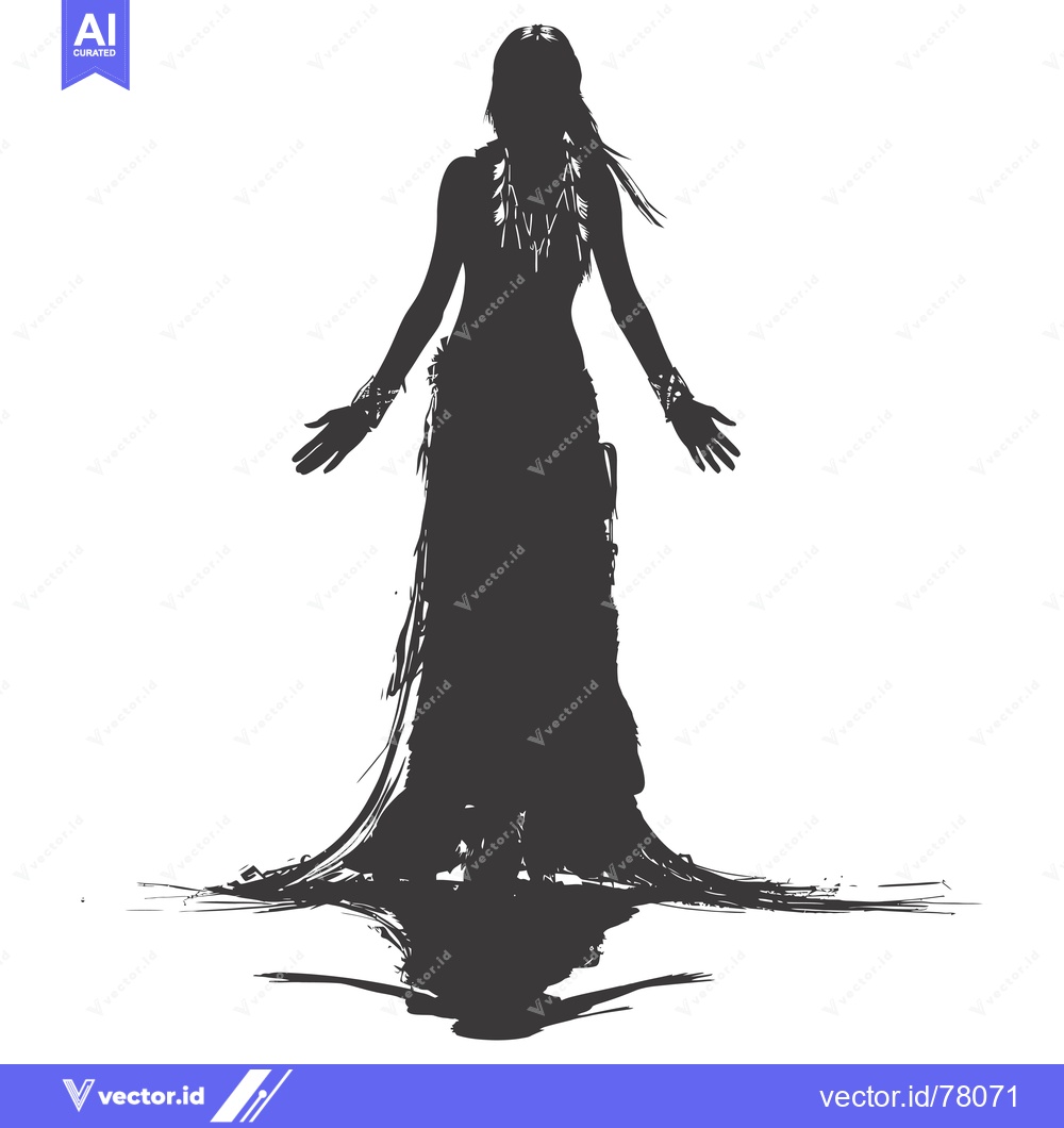 Premium Vector of Silhouette of a Woman in a Flowing Dress with Long Hair