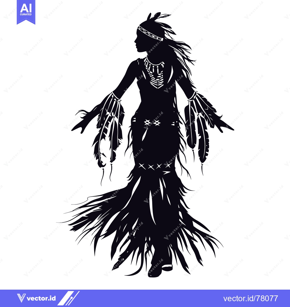 Premium Vector dari Silhouette of a Native American Woman with Feathers and Jewelry