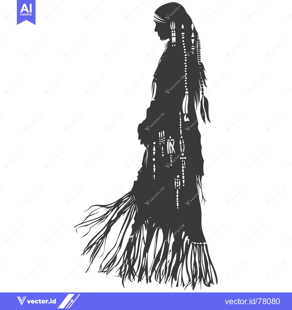 Premium Vector of Silhouette of a Native American Woman with Long Hair and Traditional D