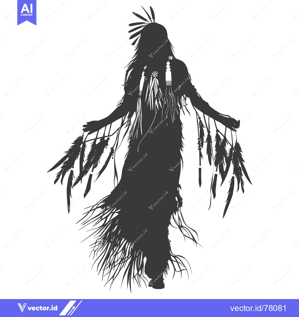 Premium Vector of Silhouette of a Native American Woman in Traditional Dress with Feathe