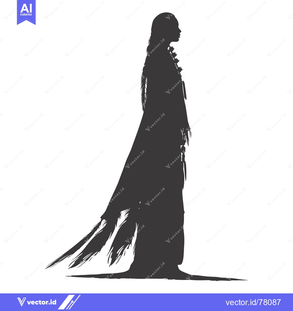 Premium Vector of Silhouette of a Woman in a Flowing Dress and Native American Jewelry