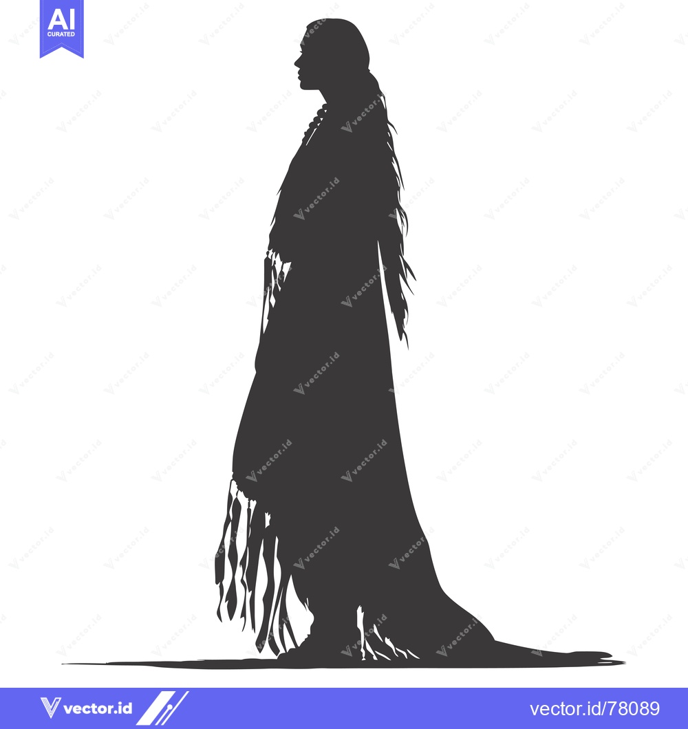 Premium Vector dari Silhouette of a Woman in a Long Flowing Dress with Fringes