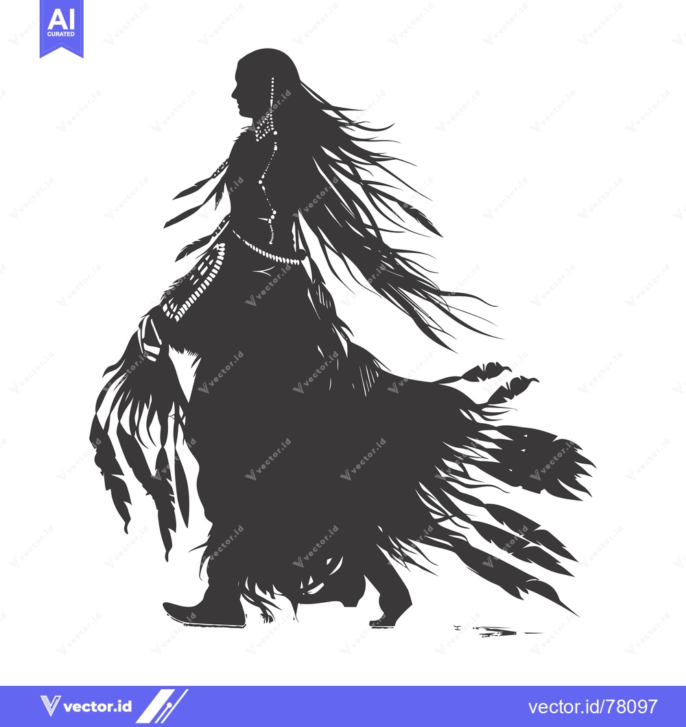 Premium Vector dari Silhouette of a Native American Woman with Long Flowing Hair and Feath
