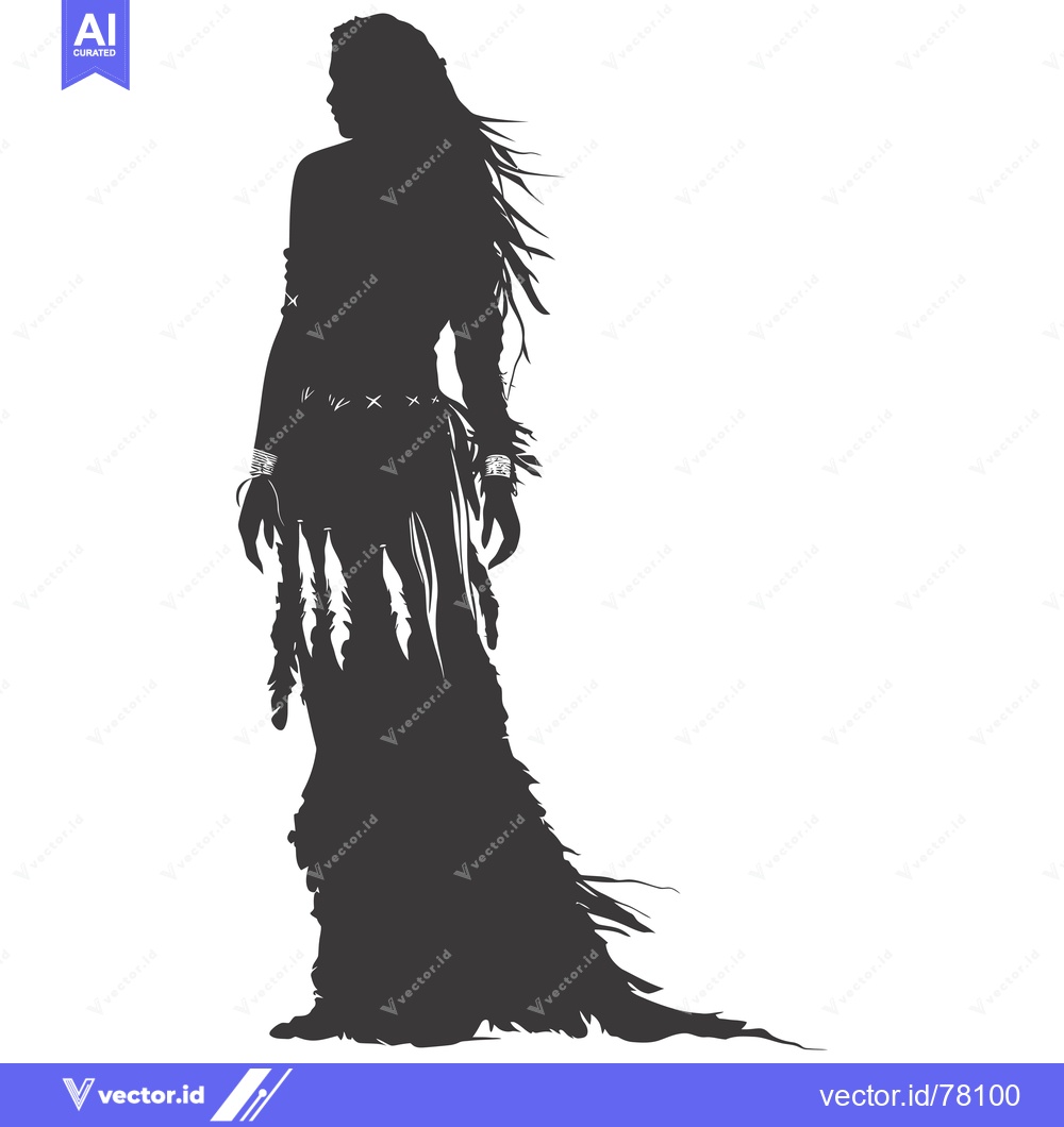 Premium Vector of Silhouette of a Woman with Long Hair and Feathered Skirt