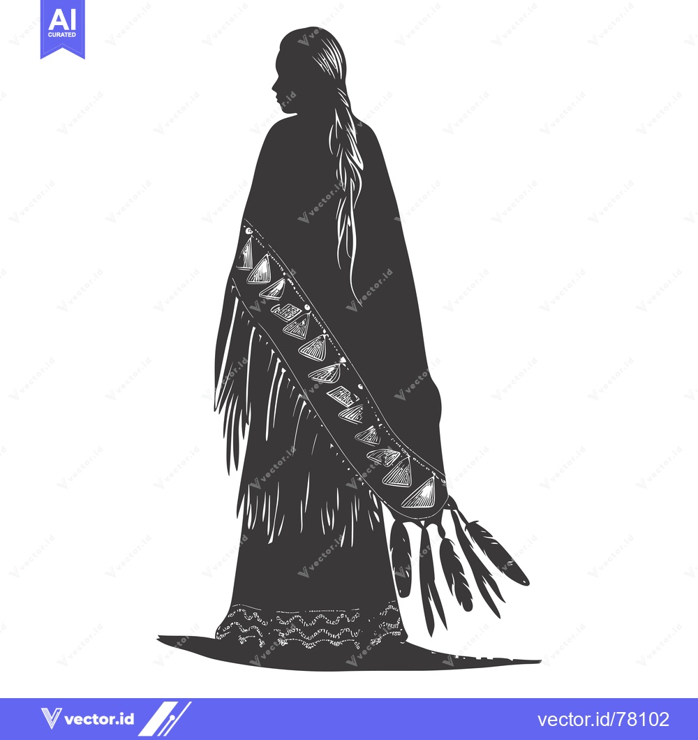Premium Vector dari Silhouette of a Native American Woman with Feathers