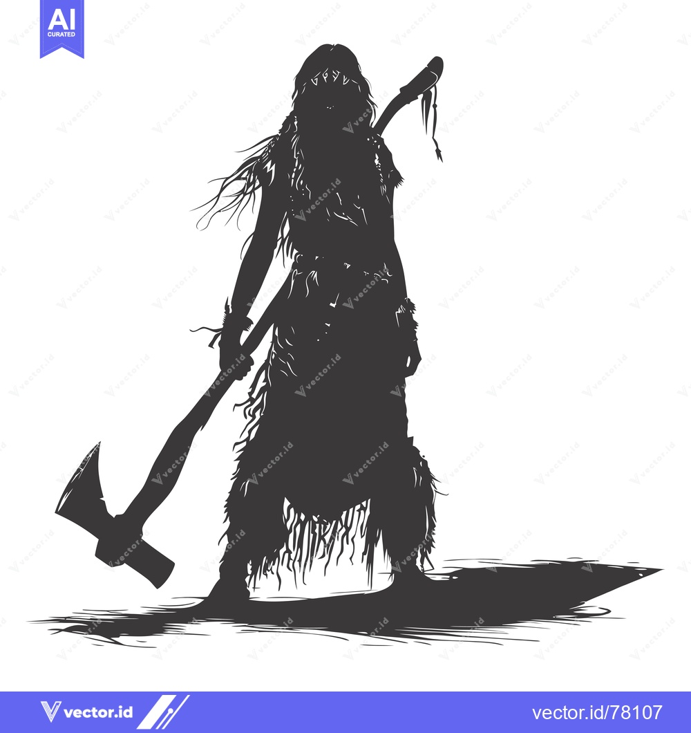 Premium Vector of Silhouette of a Female Warrior Holding an Axe