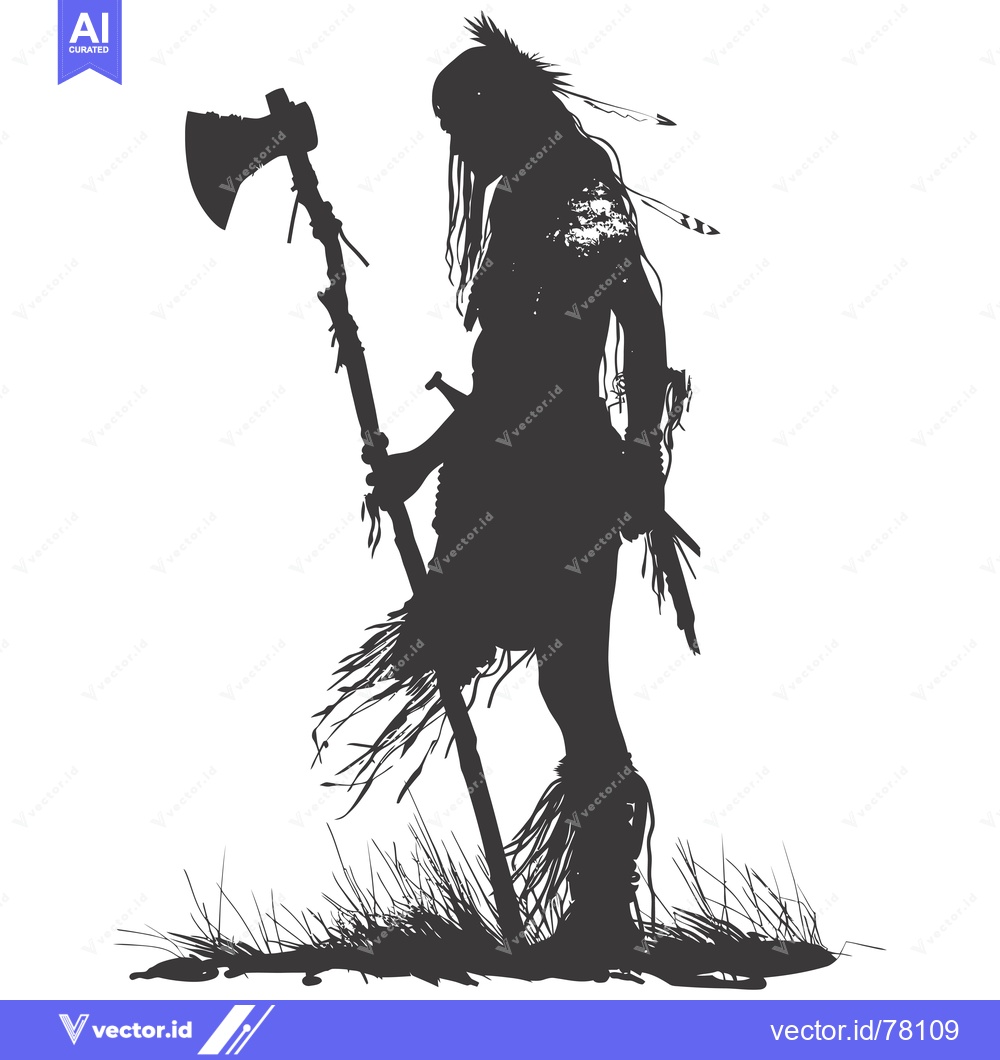 Premium Vector of Silhouette of a Native American Warrior Holding an Axe