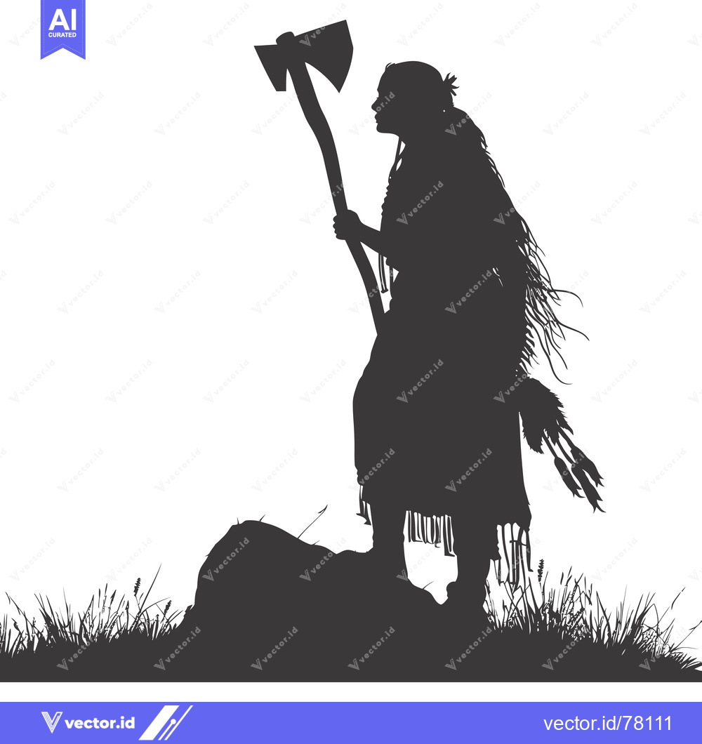 Premium Vector dari Silhouette of a Native American warrior holding an axe