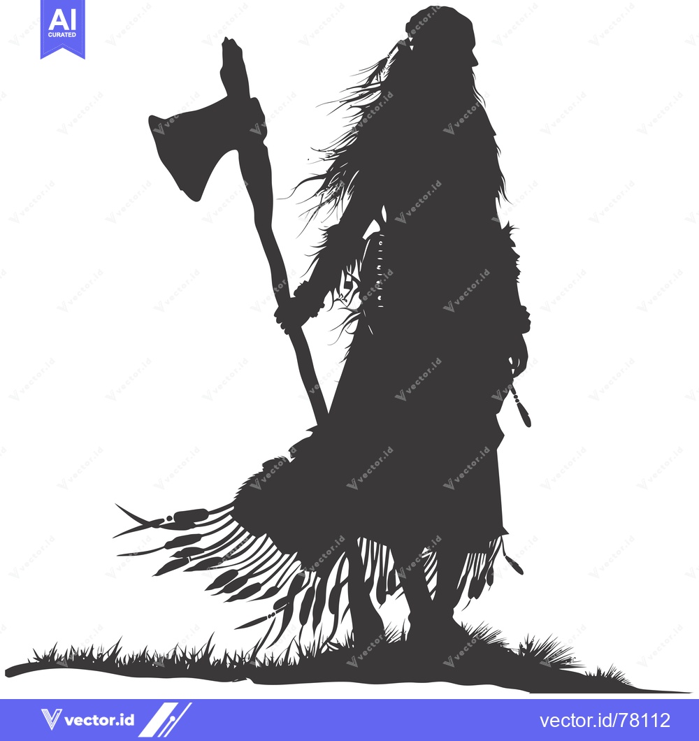 Premium Vector dari Silhouette of a Native American Warrior Holding an Axe