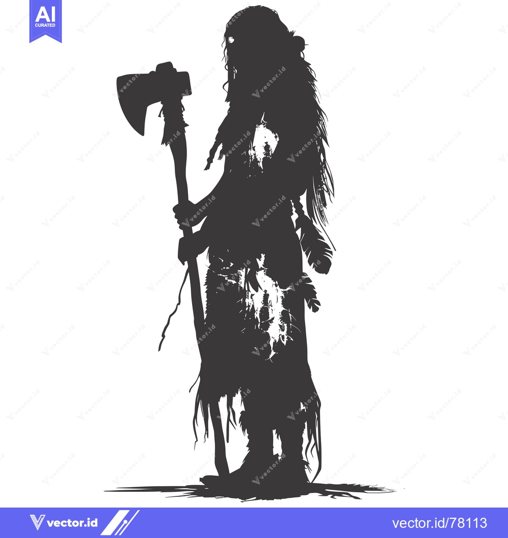 Premium Vector dari Silhouette of a Primitive Woman Holding an Axe