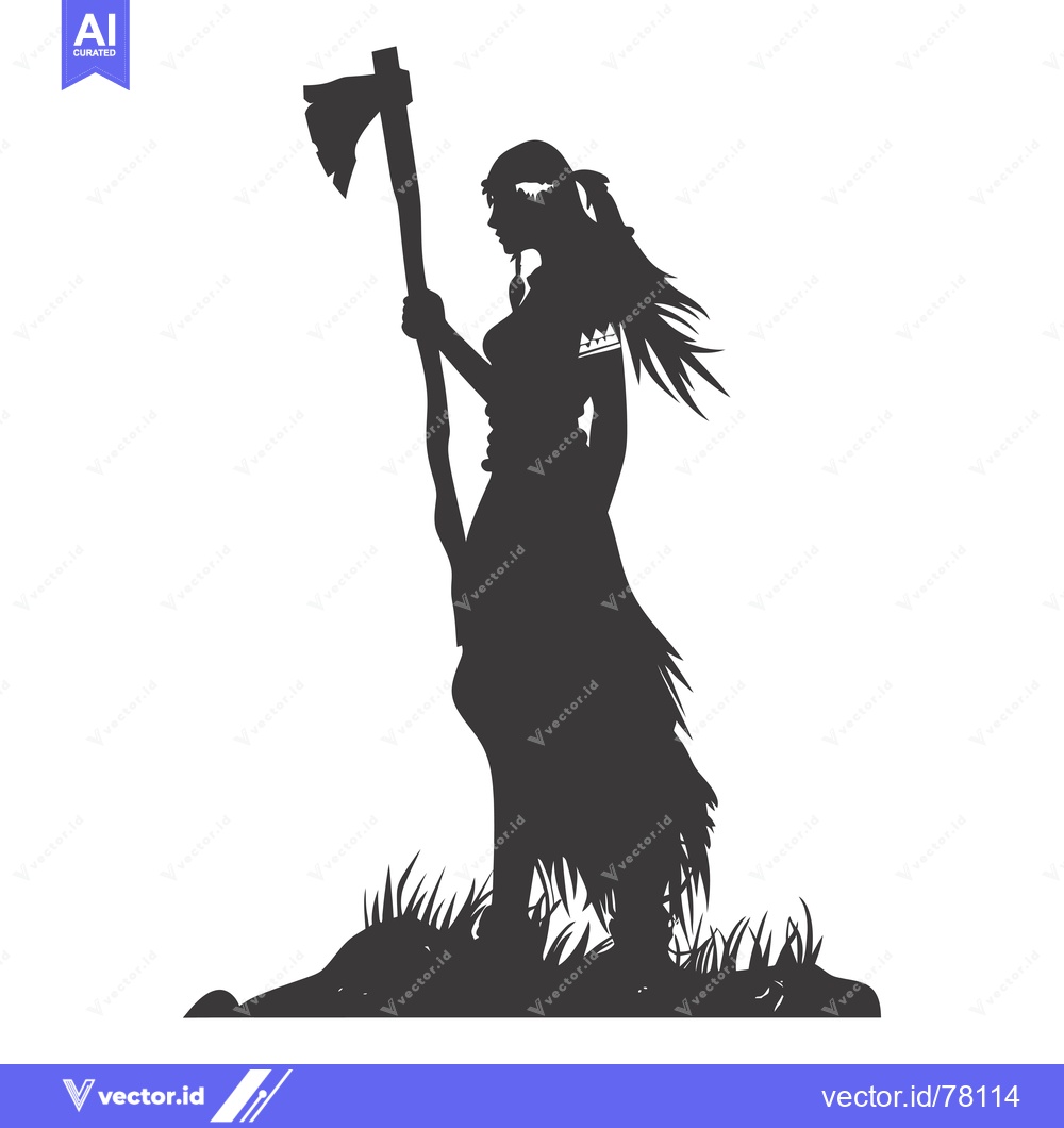 Premium Vector of Silhouette of a Female Warrior Holding an Axe