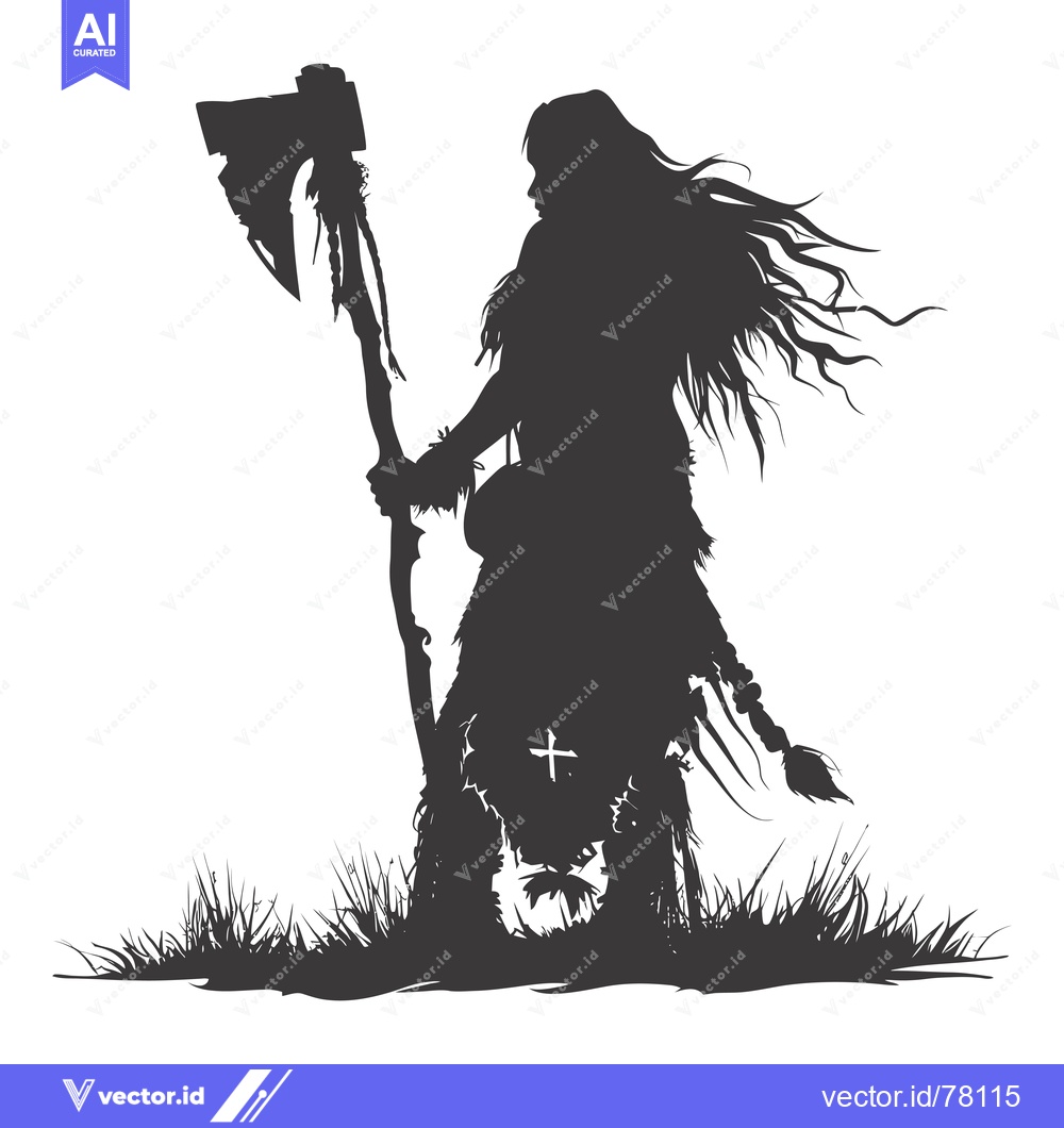 Premium Vector of Silhouette of a Woman Warrior Holding an Axe in Grass